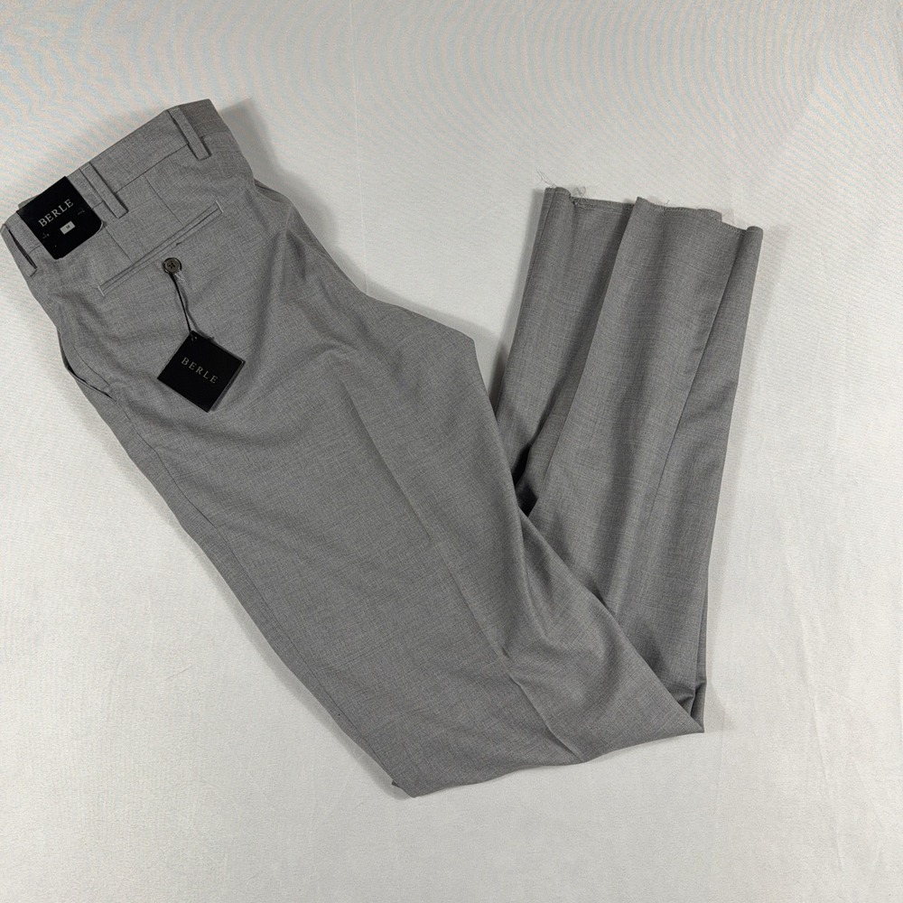 Berle Dress Pants Reda Super 130s Tasmanian Worsted Wool 36 Gray Unfinished Hem